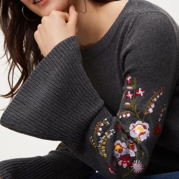 LOFT Sweaters - LOFT Floral Embroidered Bell Sleeve Sweater